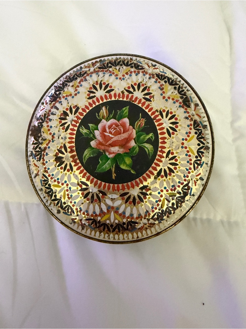 Decorative Floral Rose Accent tin - Pink and Gold Home Art